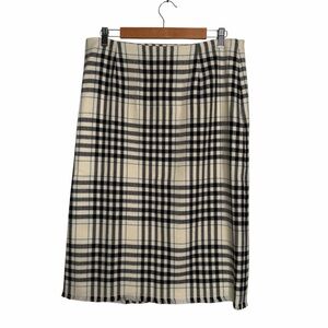 J. Marco Plaid Wool Blend Soft Lightweight Pencil Skirt Fringe Hem Size 12